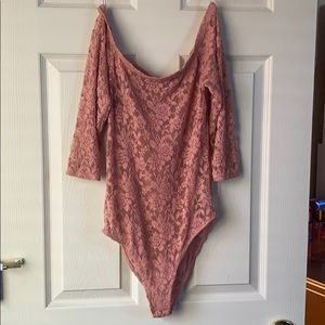 Rose colored mesh bodysuit